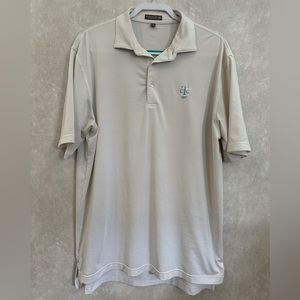 Peter Millar Summer Comfort White Blue Orange Striped Polo Collar Size Large